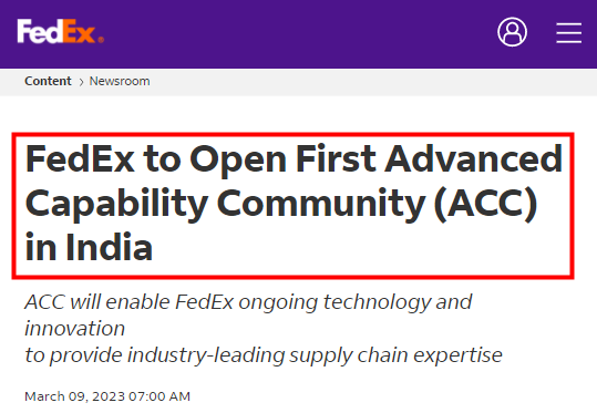 联邦快递计划2023年在印度海得拉巴开设其首个高级能力社区(ACC)-物流之家