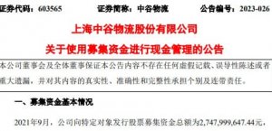 上海中谷物流拟不超12亿元募集资金进行现金管理 主投保本项目-物流之家