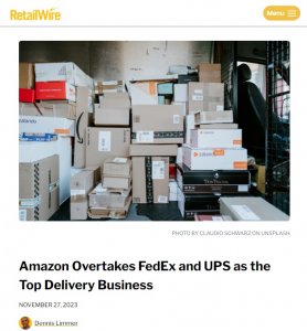 亚马逊超越UPS和FedEx 成为美国最大快递公司-物流之家
