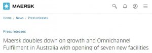 马士基在澳大利亚开设七家新工厂 加强其在澳大利亚全渠道履行能力-物流之家