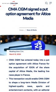 达飞拟以15.5亿欧元收购法国媒体公司Altice Media-物流之家