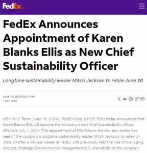 联邦快递宣布新任首席可持续发展官-物流之家