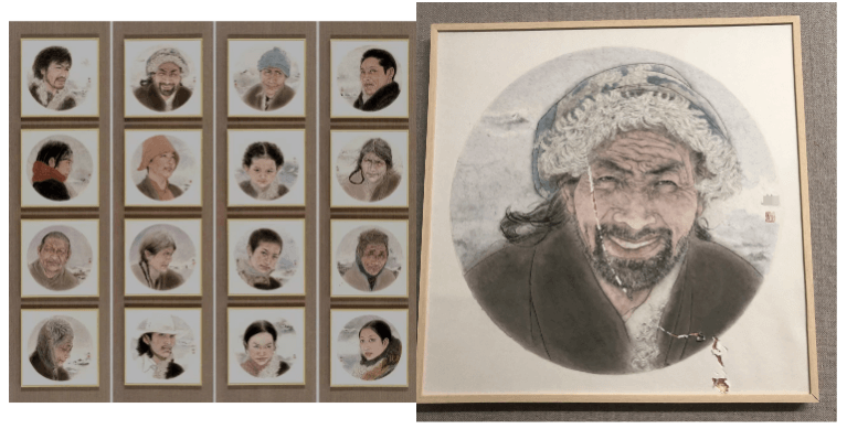 作品《吉祥紫光》与破损的画作。消费者供图