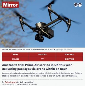 亚马逊将于今年年底在英国推出无人机送货服务-物流之家