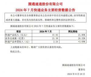 顺丰、申通、韵达、圆通发布7月业绩快报-物流之家