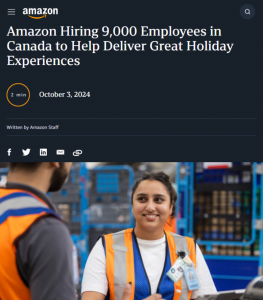 亚马逊加拿大站拟开设五个新的配送站,并进行 9000 名员工的招聘工作-物流之家