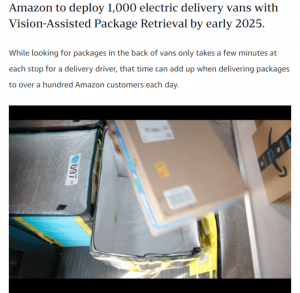 亚马逊公司将为其电动送货车引入人工智能包裹检索技术-物流之家