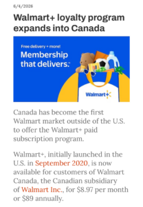 沃尔玛会员服务Walmart+在加拿大试点上线-物流之家
